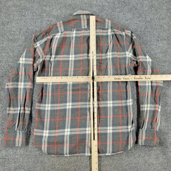 J Crew Button Shirt Men's Small Gray Red Plaid Flannel Long Sleeve Pocket Adult - Picture 10 of 14